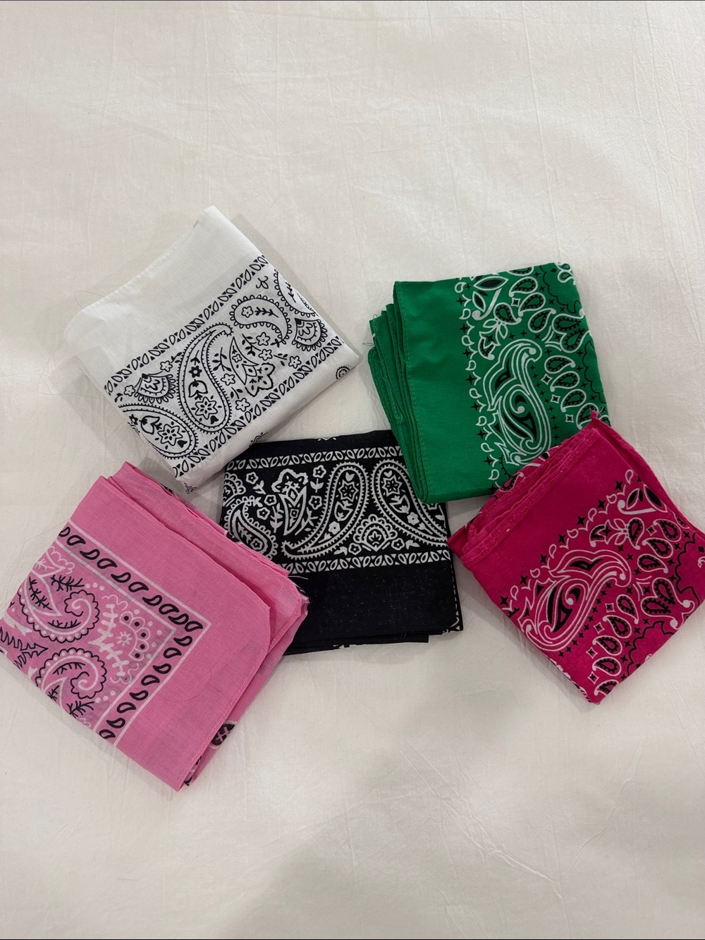 Classic Paisley Bandana Pack - White, Black, Pink, Green, Hot Pink